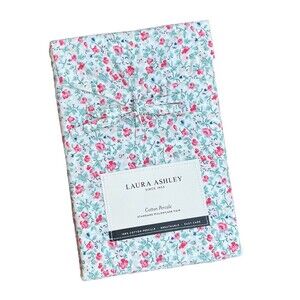 Laura Ashley Standard Pillowcase Pair Cotton Percale Emogene Red Green Floral